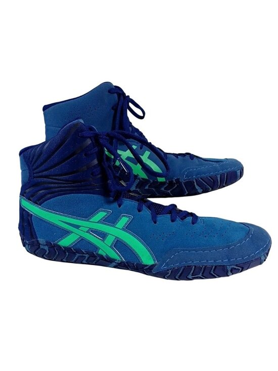 ASICS Aggressor Wrestling Shoes Size 10 J000Y Blue/Neon Green No Box
